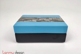 Blue name card box with hand-painted silver fish